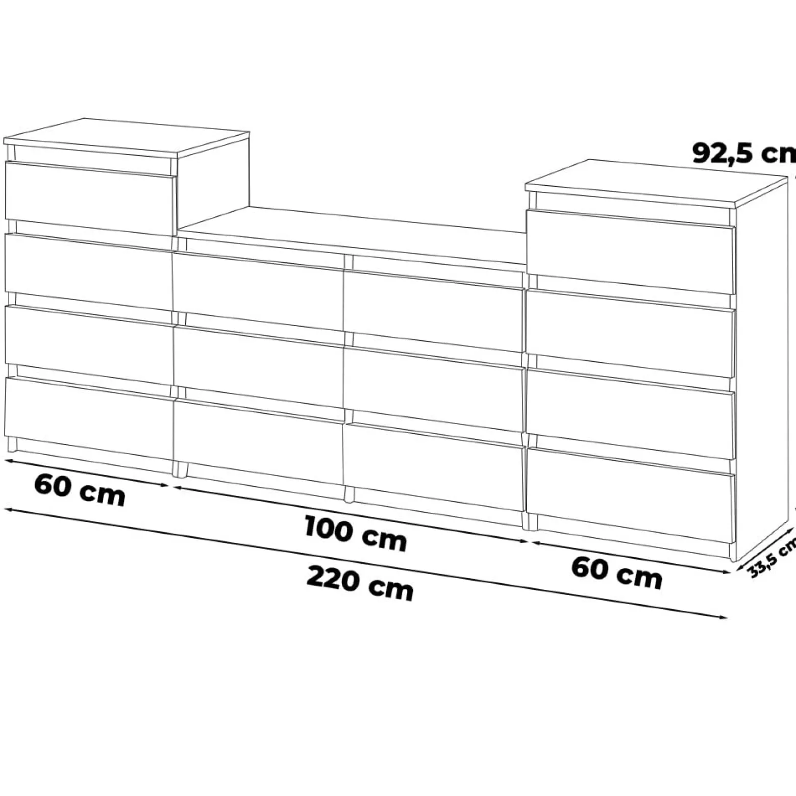 Komoda 14 szuflad szafka rtv 220cm meblościanka dąb sonoma