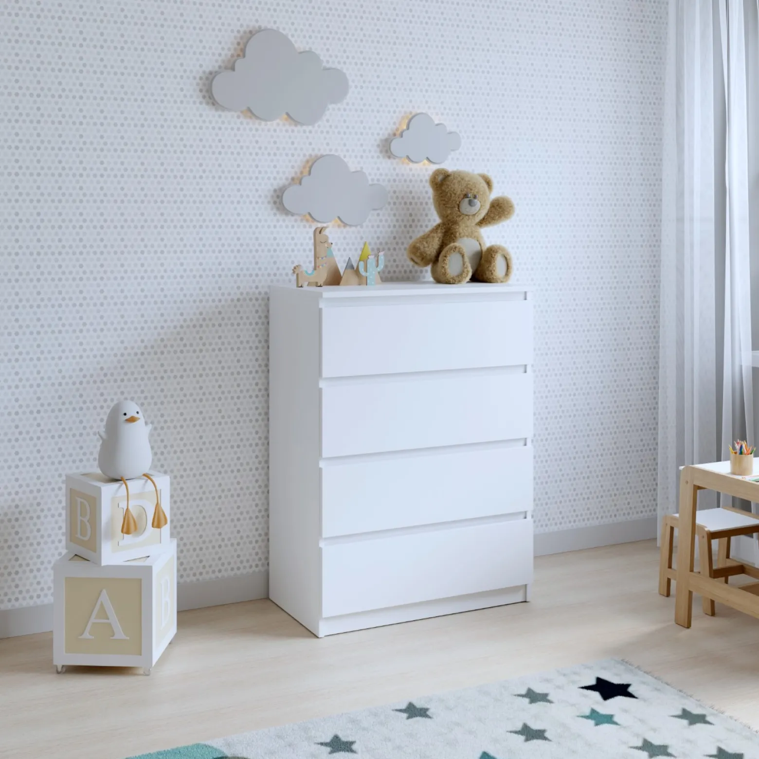Komoda BASIC 4 szuflady – Biała | 71x97x40 cm