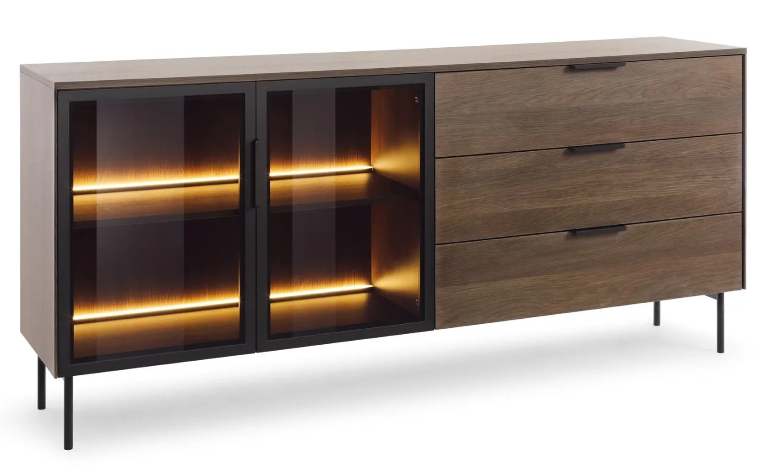 Komoda do salonu 2D3S + LED LUMIN w kolorze Dąb Dunin