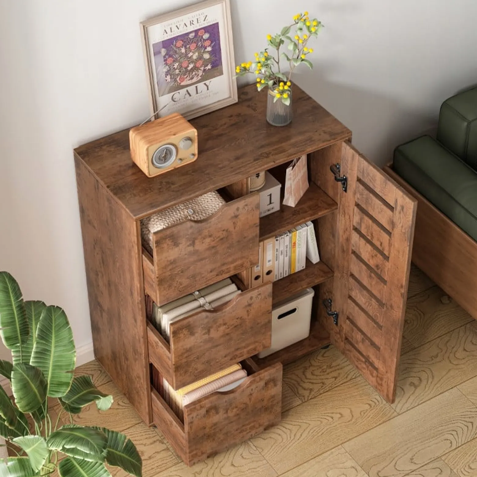 Komoda do salonu retro pojemna drewniana praktyczna