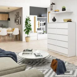 Komoda do salonu, STILO, 10 szuflad, 120x40x121 cm, biel, mat | TYLETEGOTU