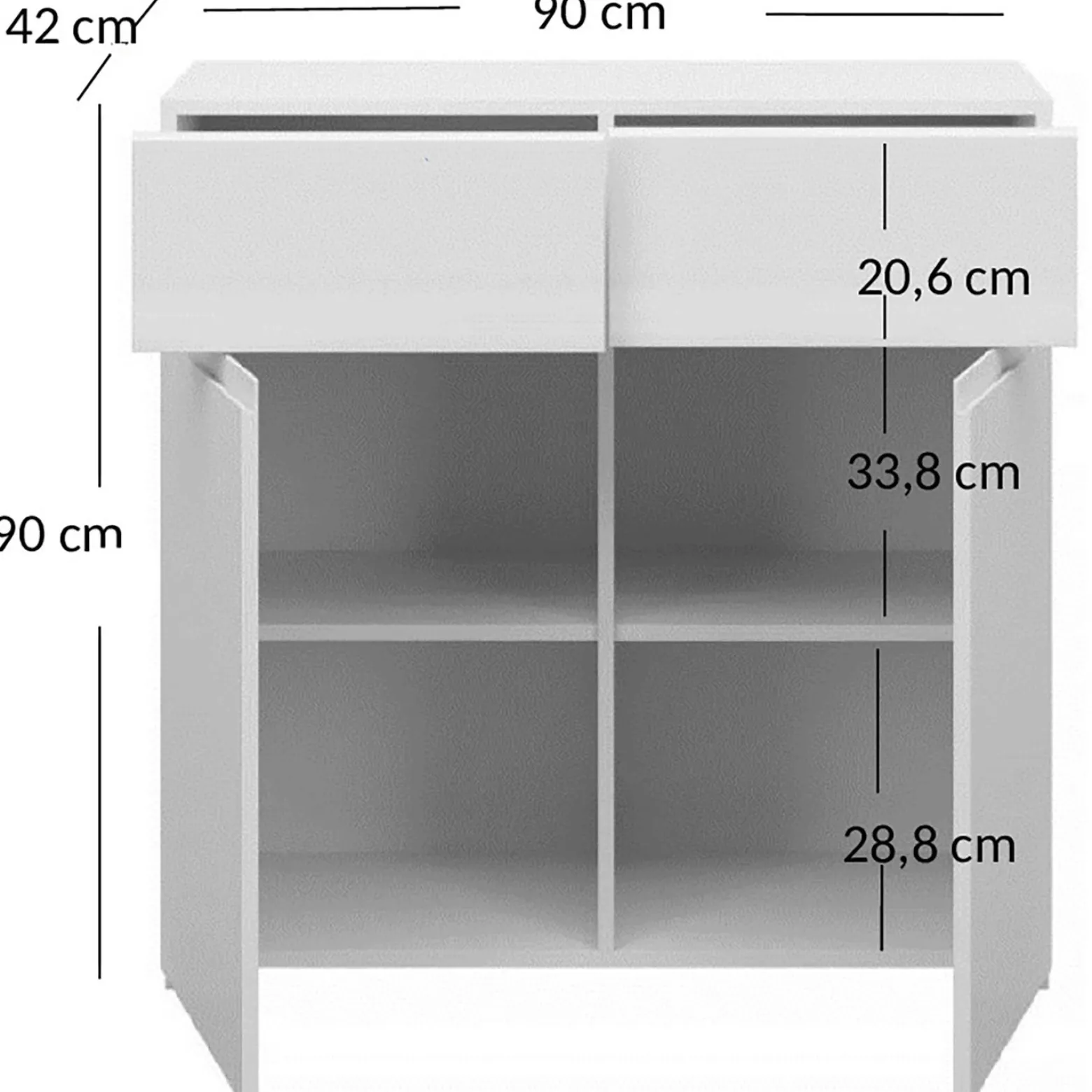 Komoda Dwudrzwiowa z Szufladami MIST 90 cm Biały połysk
