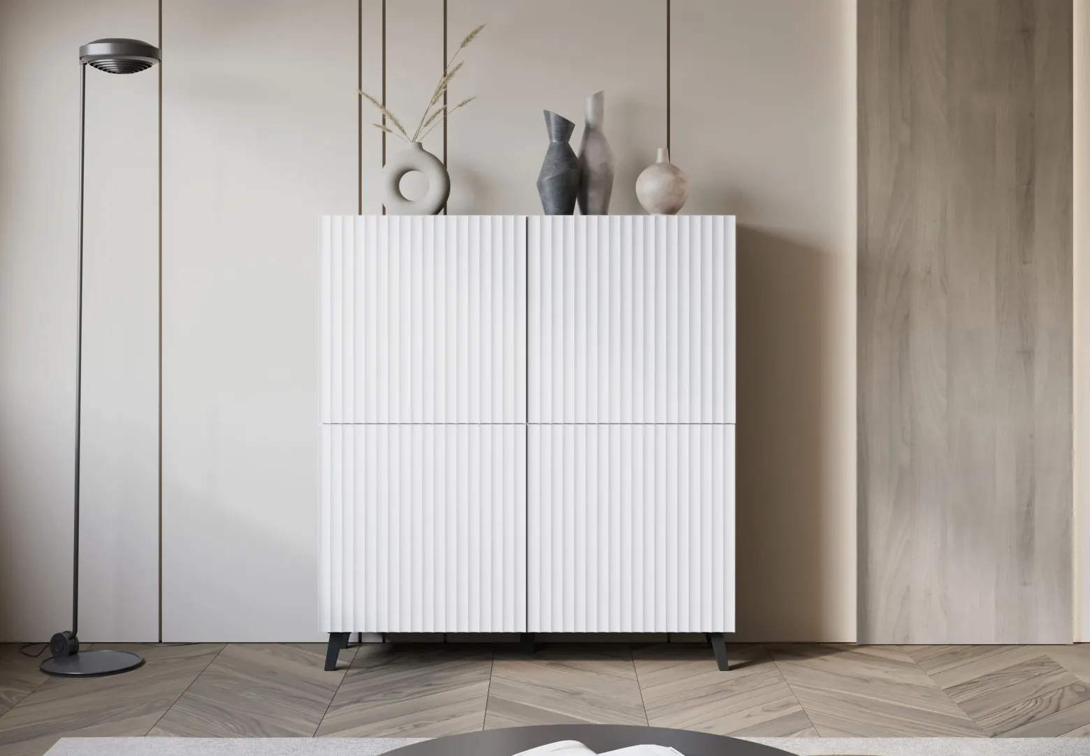 Komoda LOKET 120 cm biały/biały MDF z ryflowaniem M9