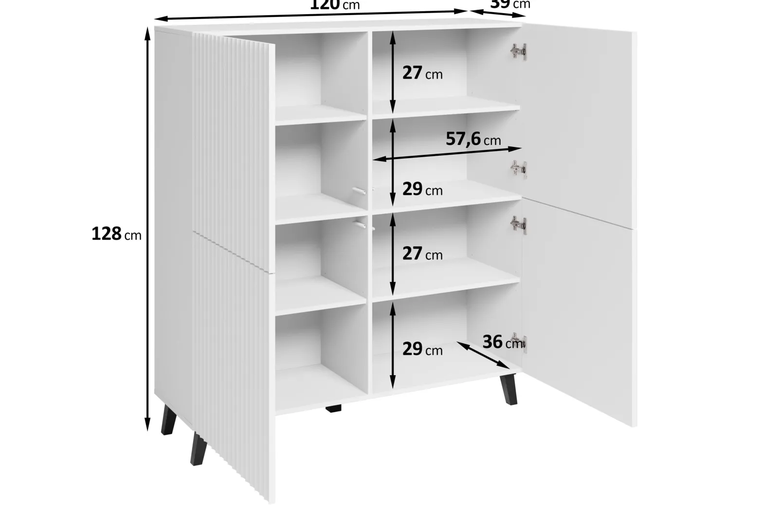 Komoda LOKET 120 cm biały/biały MDF z ryflowaniem M9