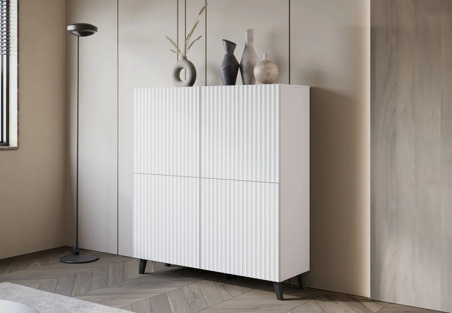 Komoda LOKET 120 cm biały/biały MDF z ryflowaniem M9