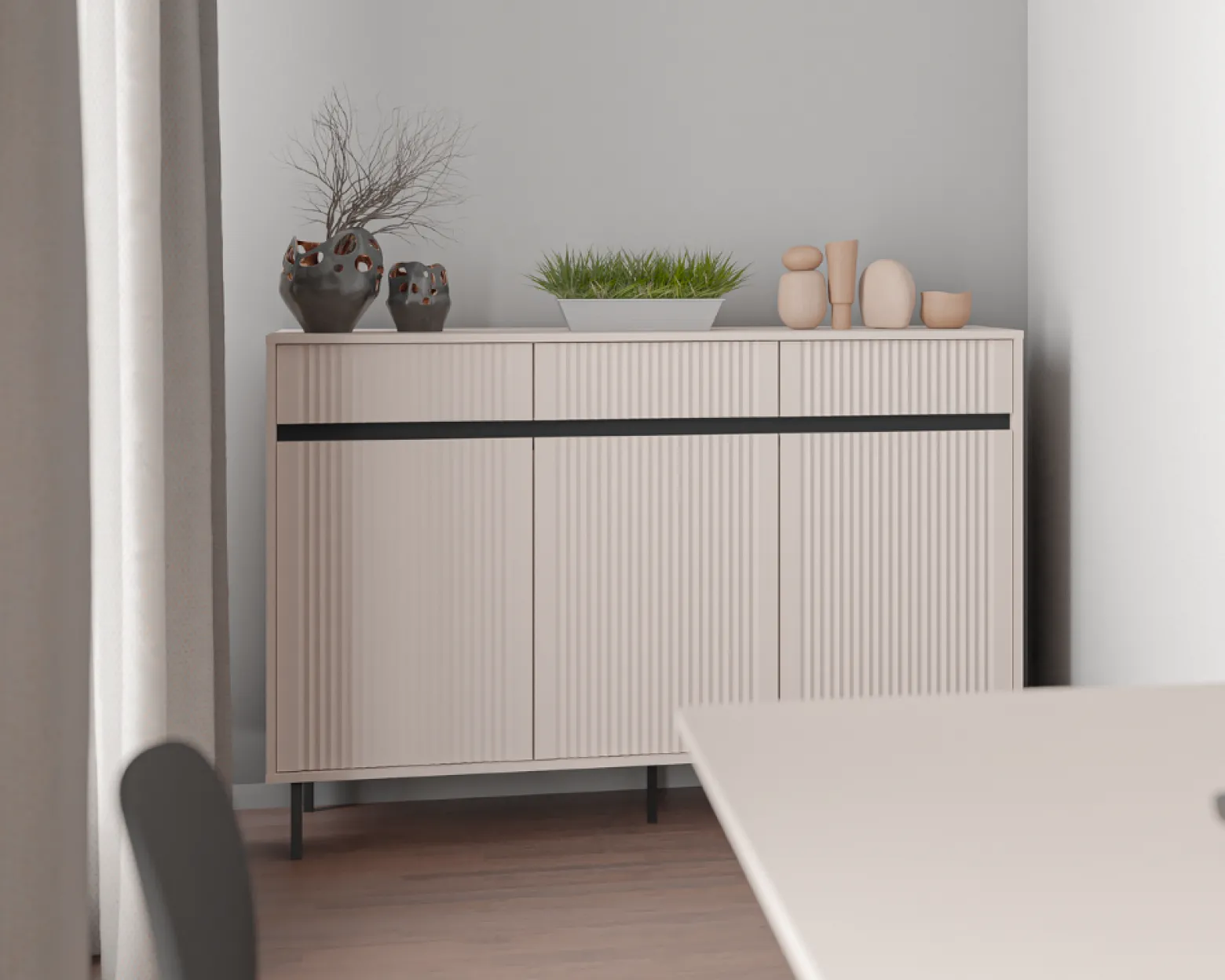 Komoda Mito Do Salonu Na Nóżkach Z 3 Szufladami Premium Kaszmir 149cm