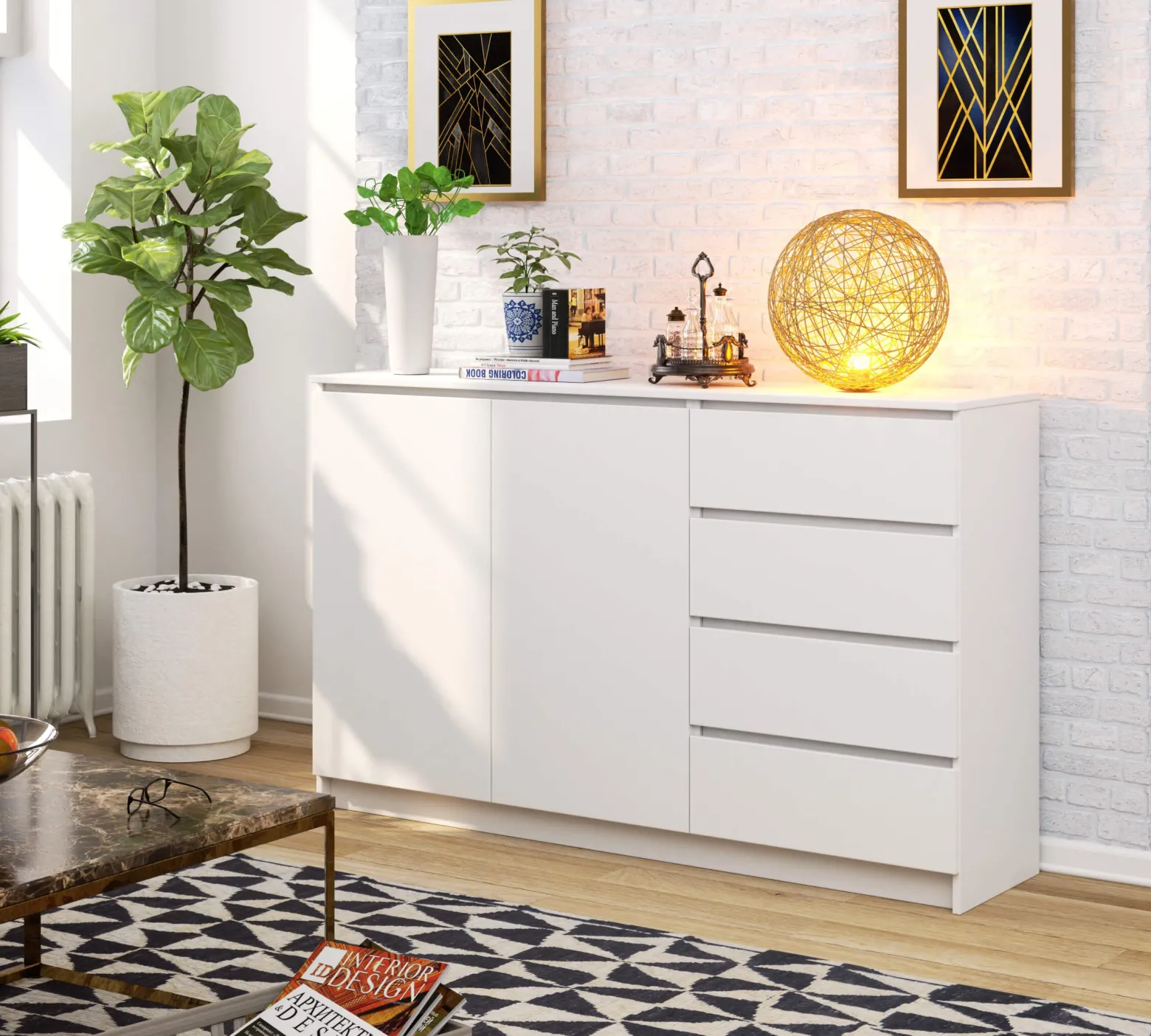 Komoda AKORD K013 Biała 160 cm Biały mat 160x40x99 cm