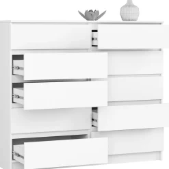 Komoda AKORD K140 Biała 138 cm 10 szuflad 138x40x121 cm