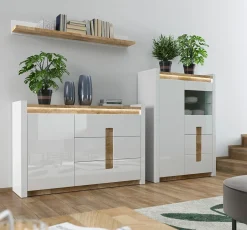Komoda Alameda 147 cm z drzwiami i 3 szufladami dąb westminster/biały połysk