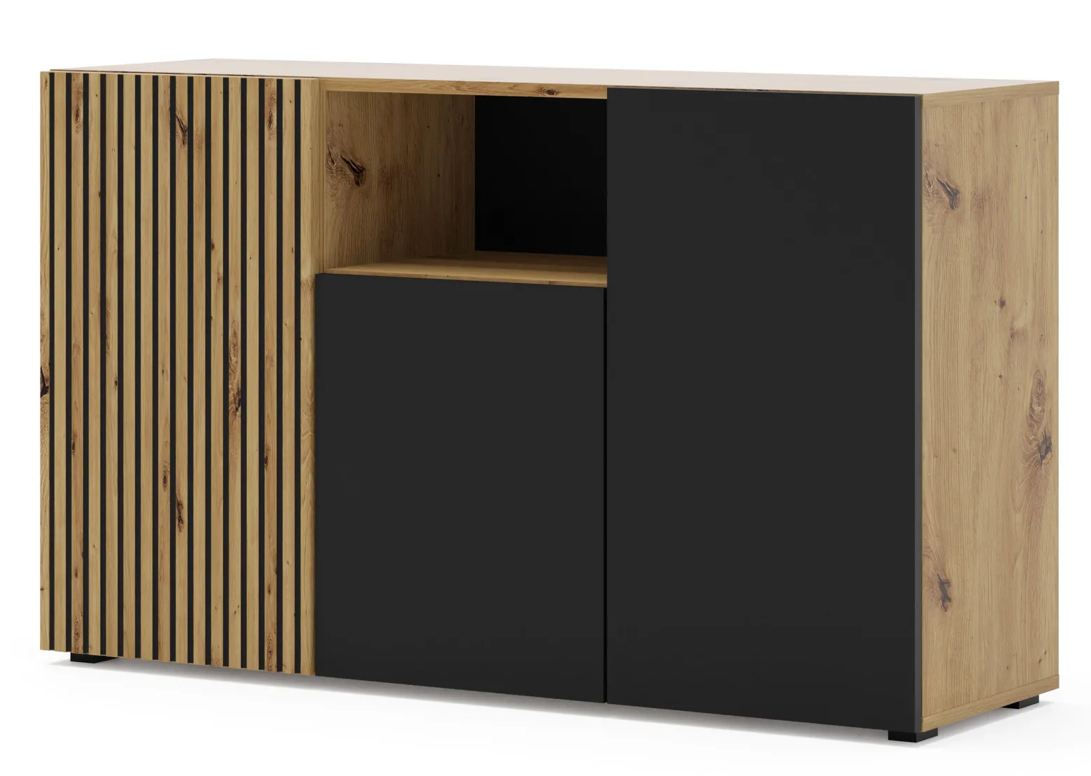 Komoda AURIS 3D 135 cm dąb artisan / czarny mat