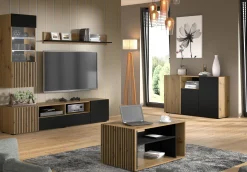 Komoda AURIS 3D 135 cm dąb artisan / czarny mat