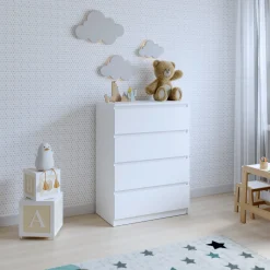 Komoda BASIC 4 szuflady – Biała | 71x97x40 cm
