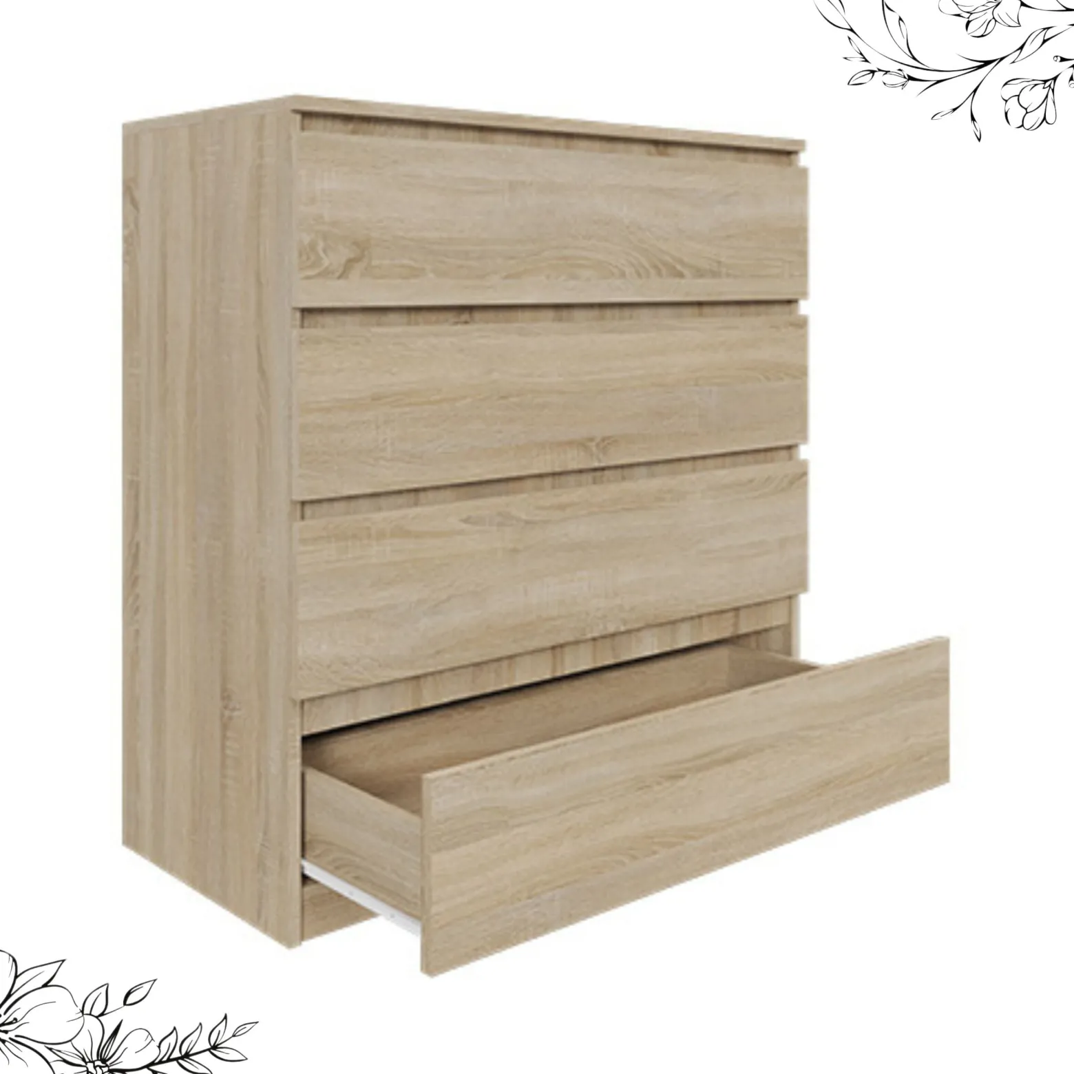 Komoda BASIC 4 szuflady – Dąb Sonoma | 90x97x40 cm