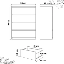Komoda BASIC 4 szuflady – Dąb Sonoma | 90x97x40 cm