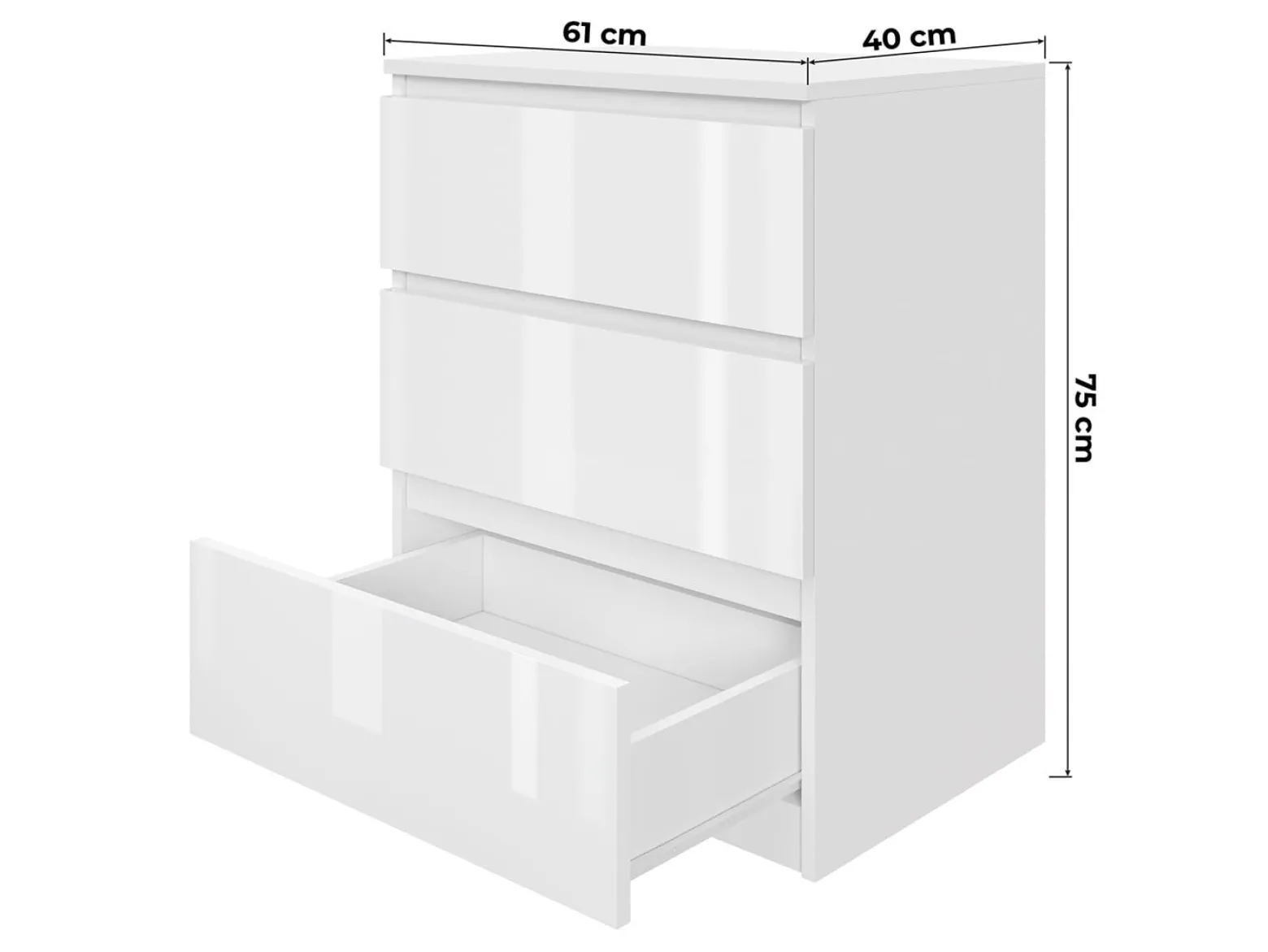 Komoda Biała 60 cm z 3 Szufladami - do Każdego Pomieszczenia