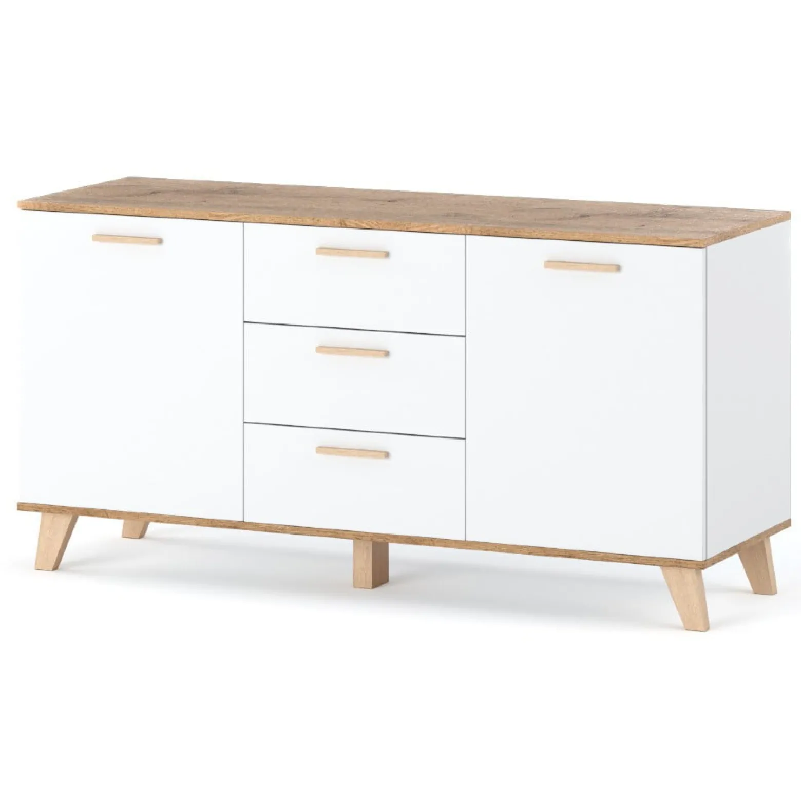 Komoda biała skandynawska olivier 150cm szafka 3 szuflady