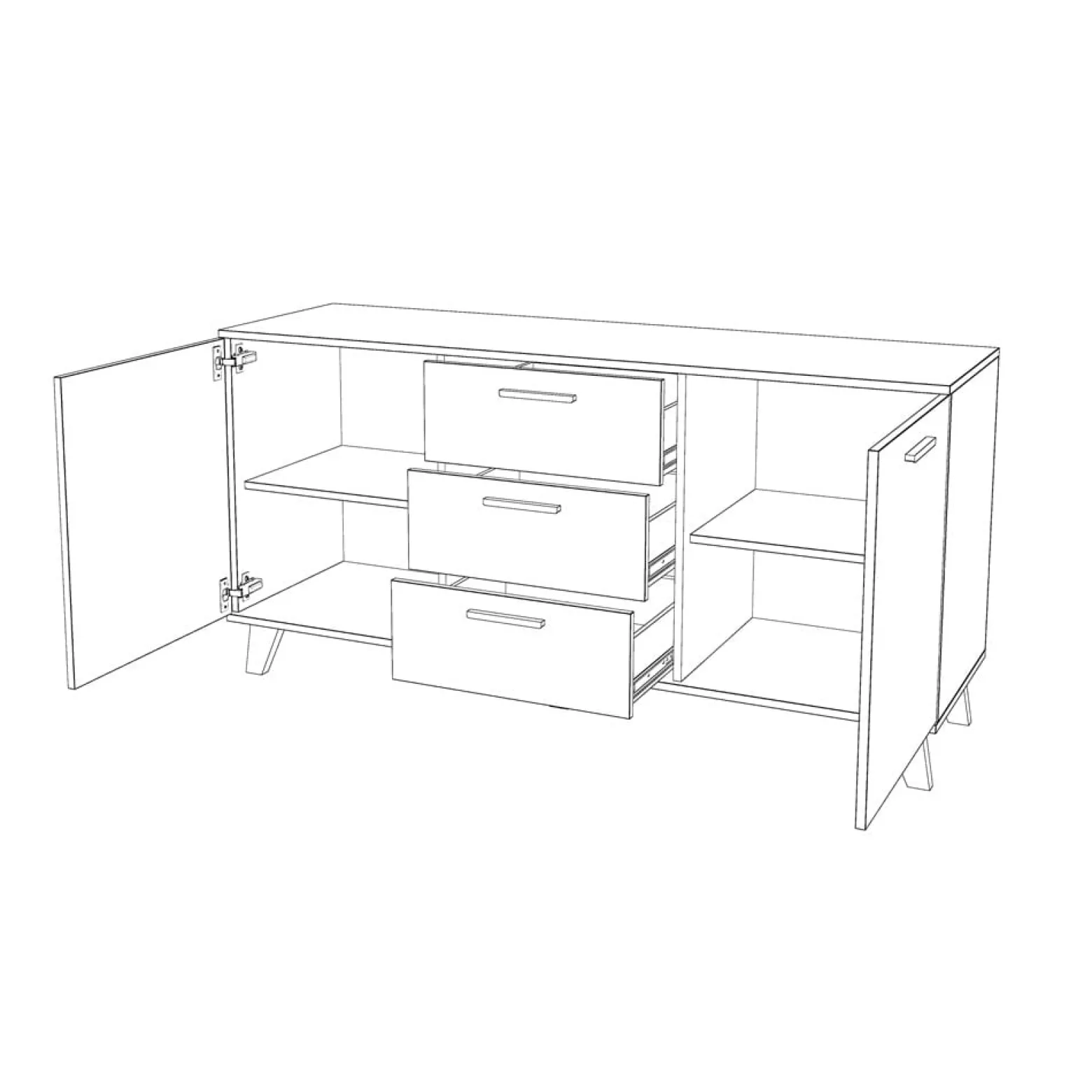 Komoda biała skandynawska olivier 150cm szafka 3 szuflady