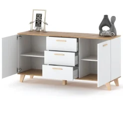 Komoda biała skandynawska olivier 150cm szafka 3 szuflady