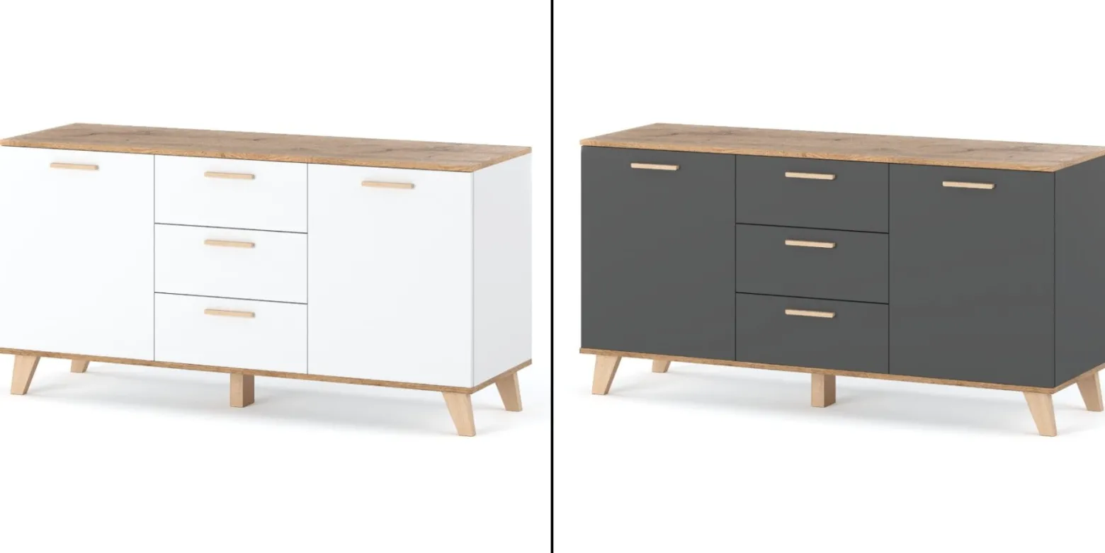 Komoda biała skandynawska olivier 150cm szafka 3 szuflady