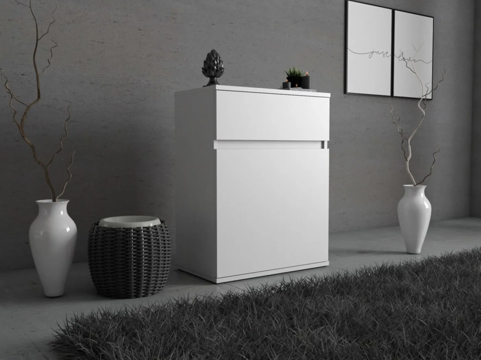Komoda biała z szufladą szafka 60cm nowoczesna bezuchwytowa