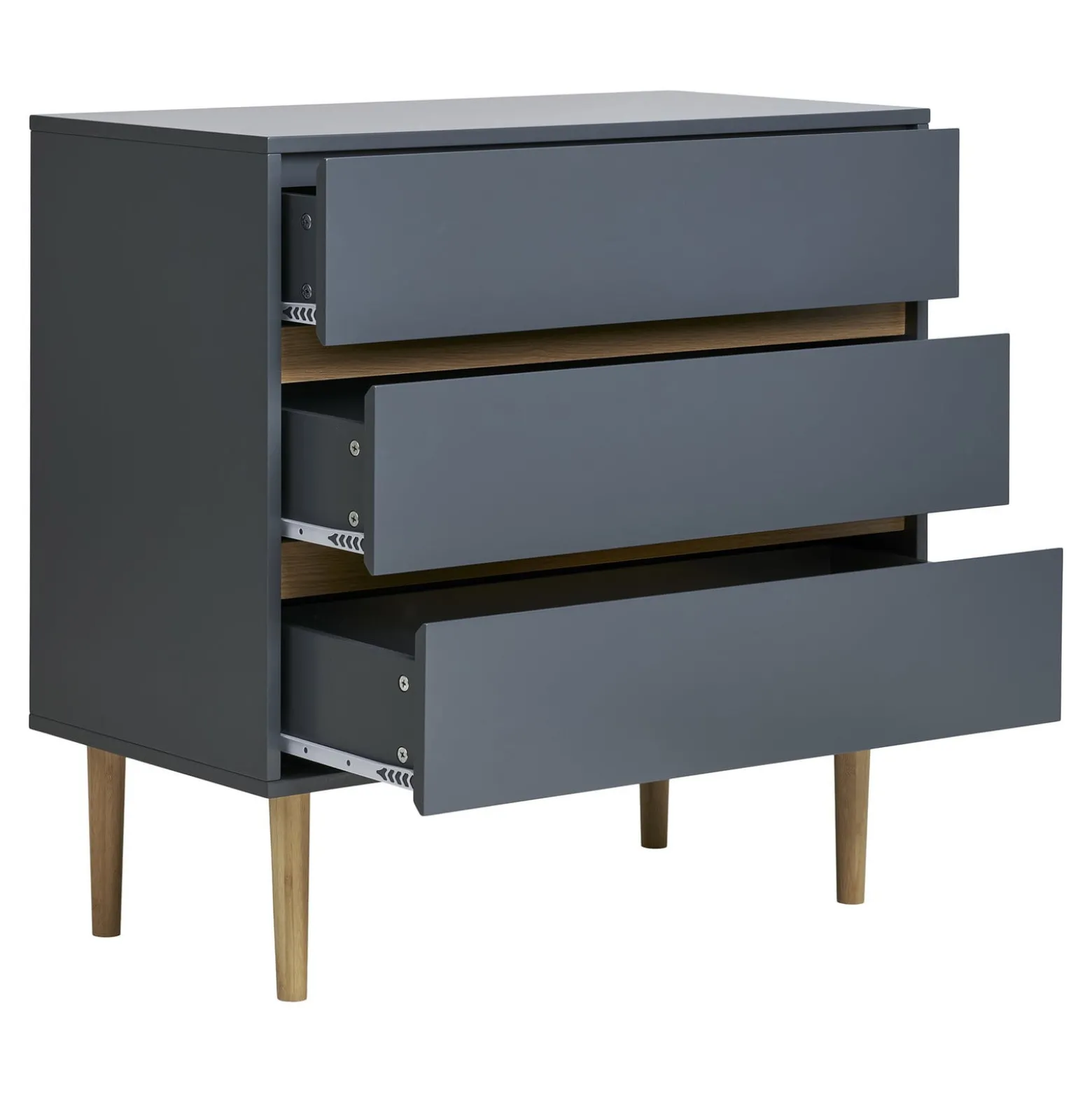 KOMODA Bisley ciemnoszara 3 SZUFLADY drewno sosnowe MDF