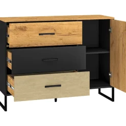 Komoda BLINT 06 dąb craft złoty / czarny / stal premium