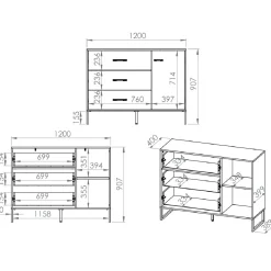 Komoda BLINT 06 dąb craft złoty / czarny / stal premium