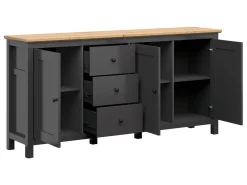 Komoda Claudio 199 cm z 3 drzwiami i 3 szufladami grafit/dąb artisan