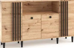 Komoda 160 cm na nóżkach do salonu LERON czterodrzwiowa dąb artisan