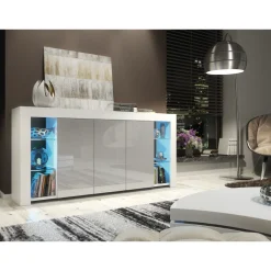 Komoda 164cm RTV ONE FURNITURE - Biały Laminat & Szare Drzwi