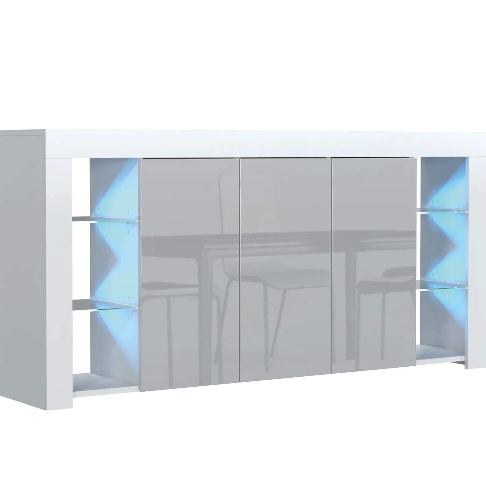 Komoda 164cm RTV ONE FURNITURE - Biały Laminat & Szare Drzwi