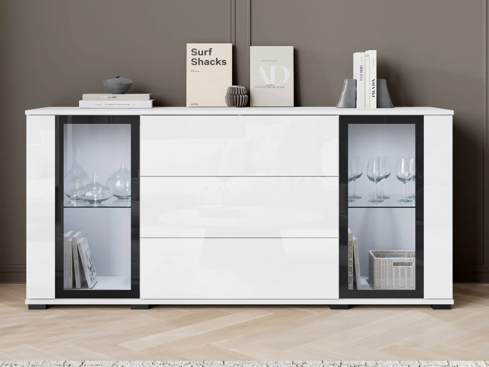Komoda 150 cm z szufladami CAVIO biały połysk