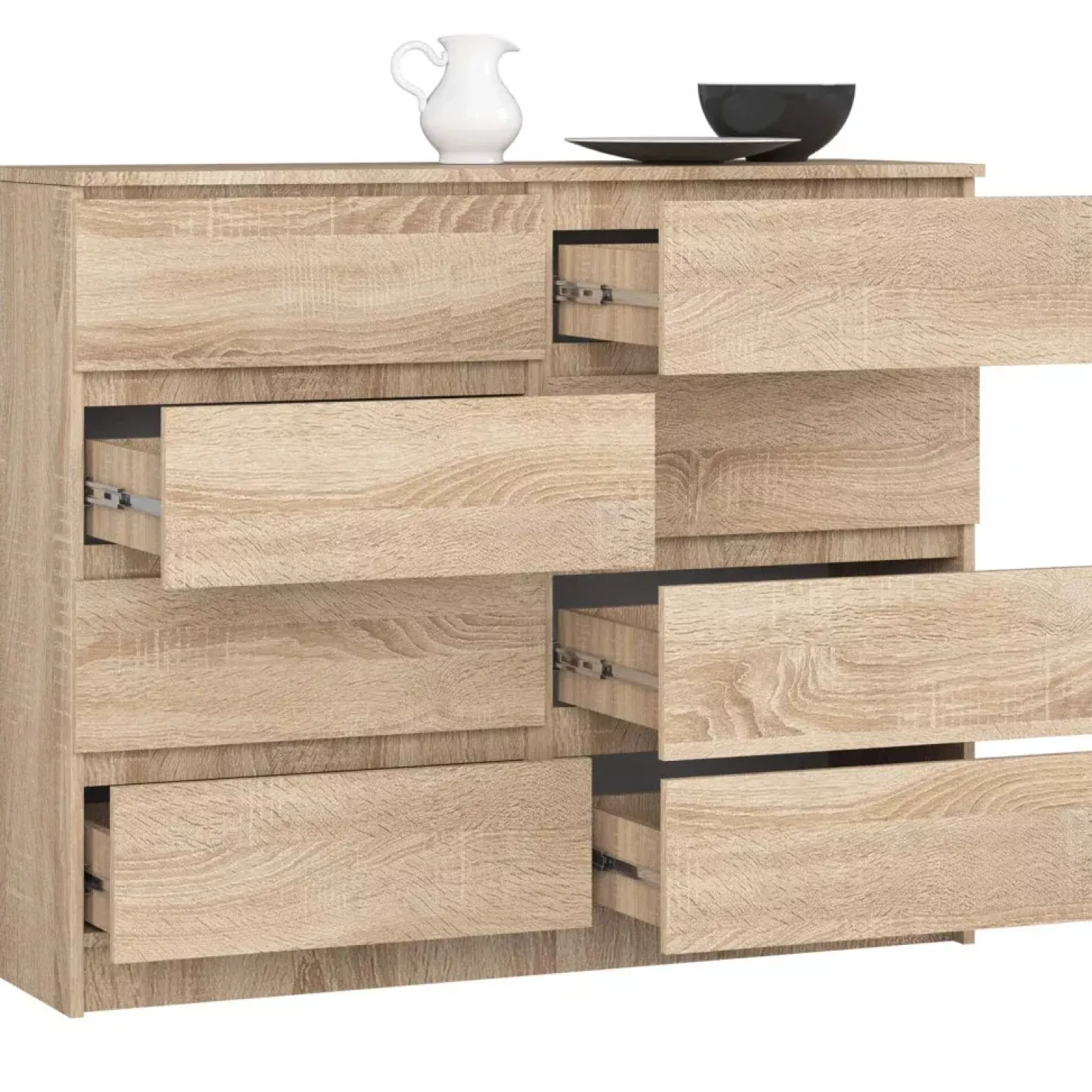 Komoda do salonu, STILO, 8 szuflad, 120cm, dąb sonoma, mat | TYLETEGOTU