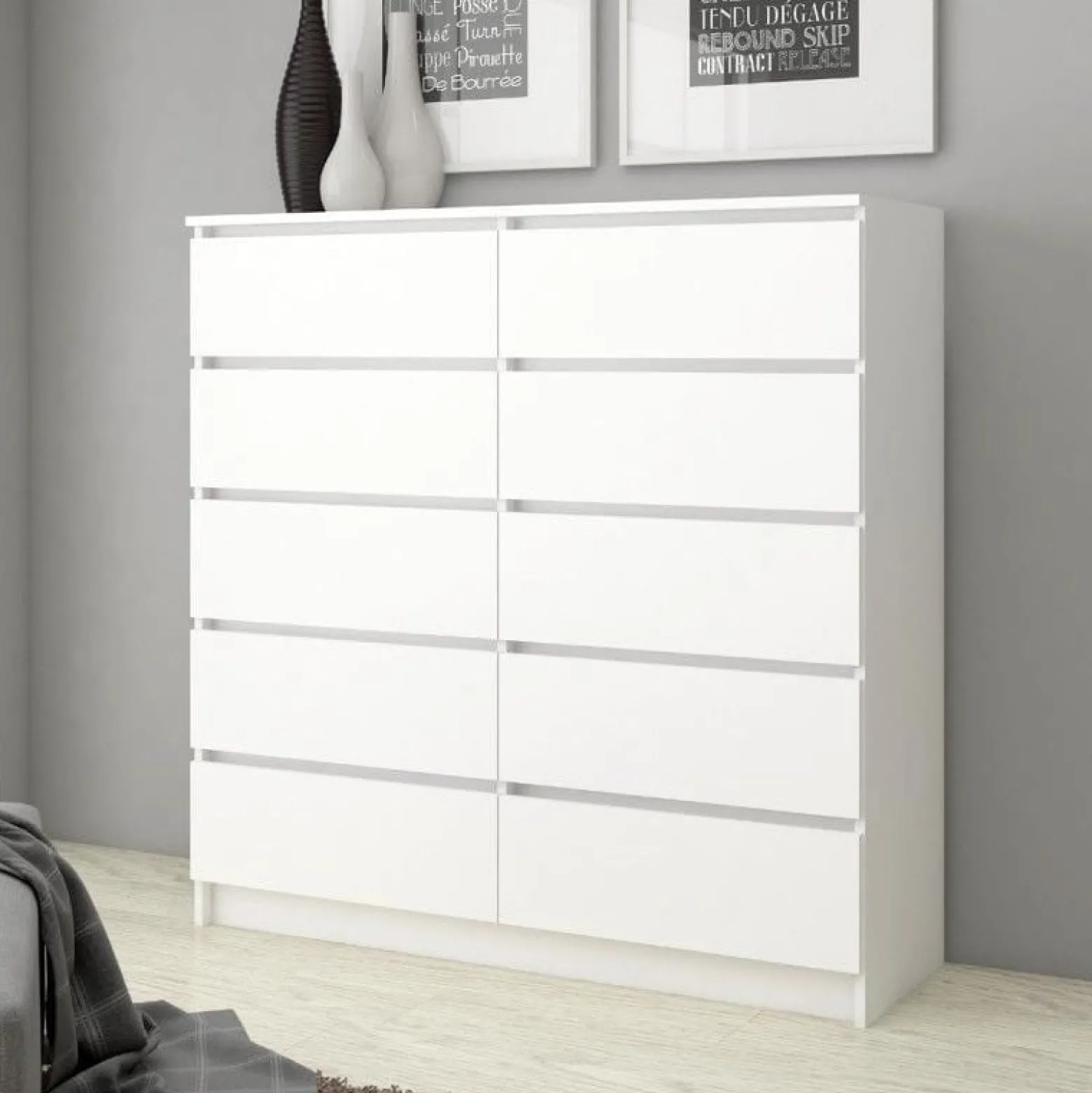 Komoda do salonu, STILO, 10 szuflad, 120x40x121 cm, biel, mat | TYLETEGOTU