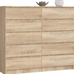 Komoda do sypialni, STILO, 10 szuflad, 140x40x121 cm, sonoma | TYLETEGOTU