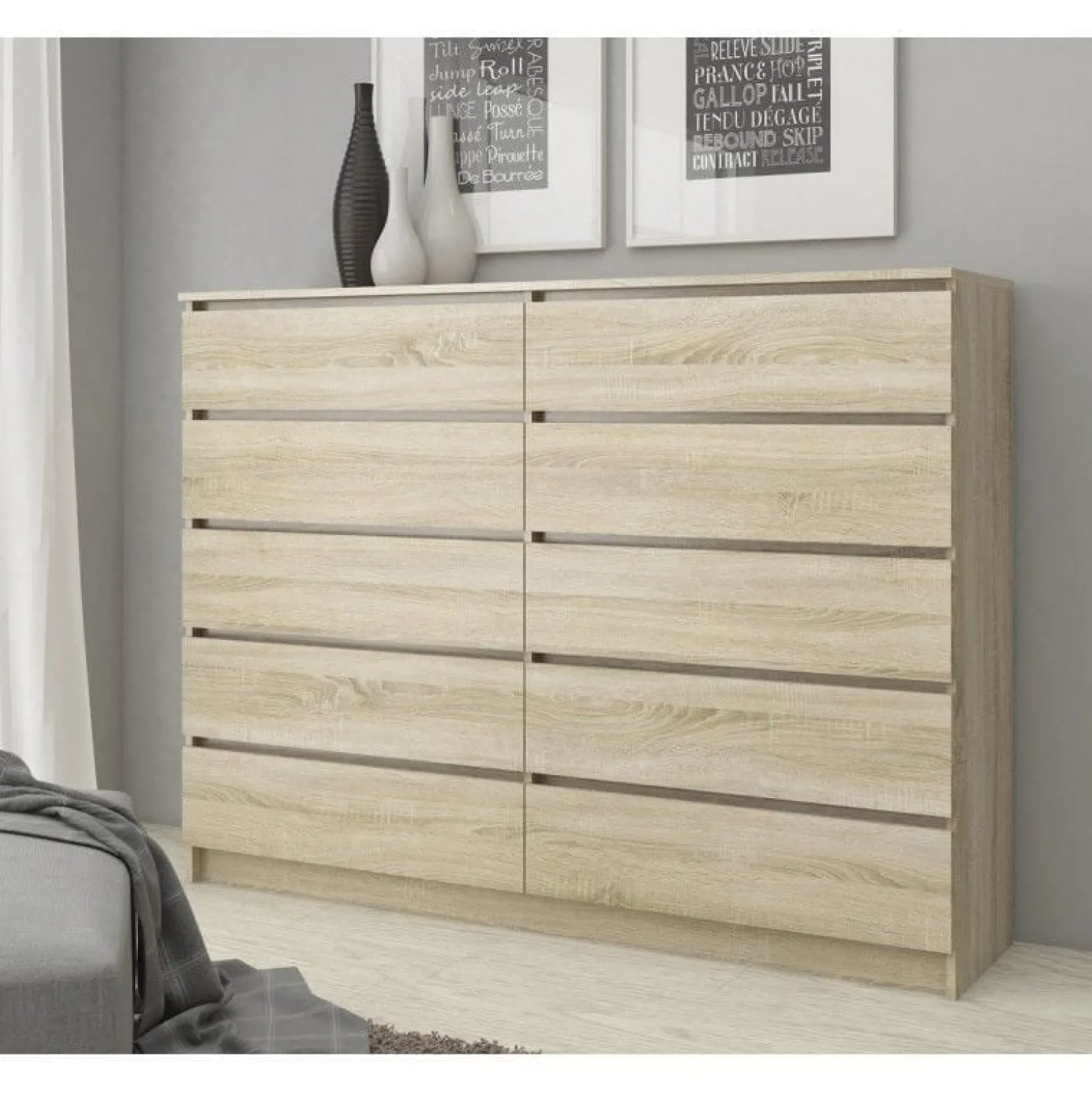 Komoda do sypialni, STILO, 10 szuflad, 140x40x121 cm, sonoma | TYLETEGOTU