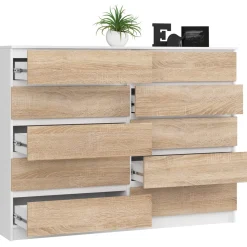 Komoda do sypialni, 10 szuflad, STILO, 160cm, biel, sonoma | TYLETEGOTU