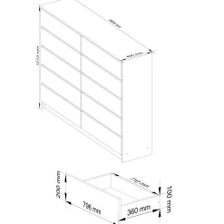 Komoda do sypialni, 10 szuflad, STILO, 160cm, biel, sonoma | TYLETEGOTU