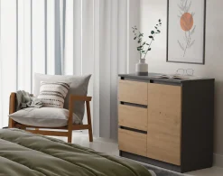 Komoda 1D3S szafka blat antracyt 3 szuflady dąb artisan