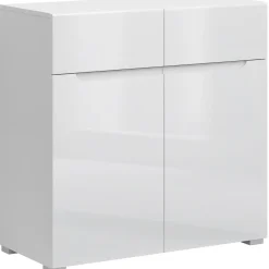 Komoda Dwudrzwiowa z Szufladami MIST 90 cm Biały połysk