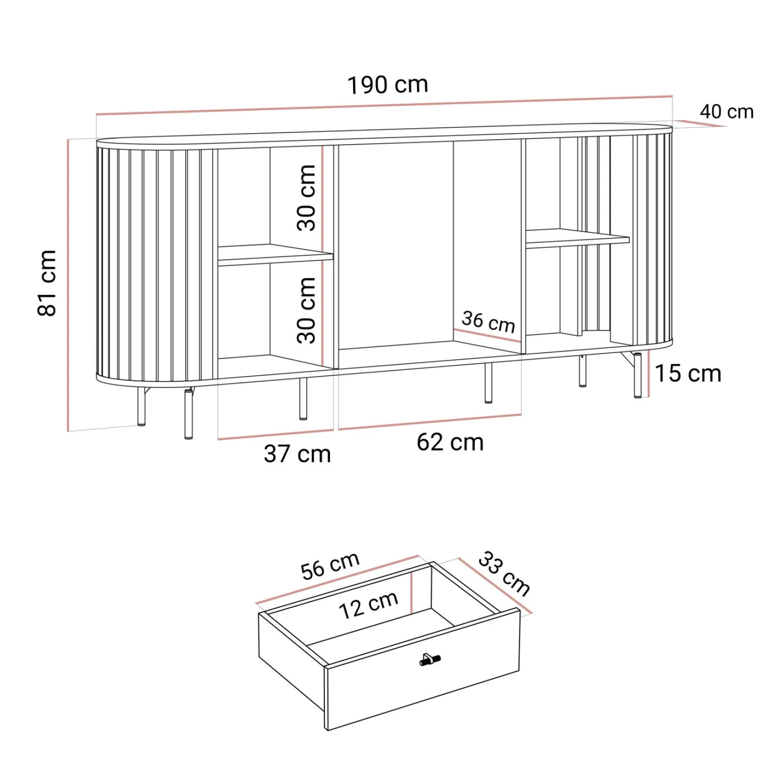 Komoda ELODIE 190 cm 2D3S, kaszmir