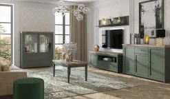 Komoda EVORA 3D1S 160 zielona mat/dąb lefkas