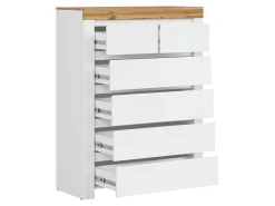 Komoda Holten 99 cm z 6 szufladami biały/dąb wotan/biały połysk