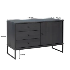 Komoda III drewno i metal MEGAN LOFT, kolor antracyt