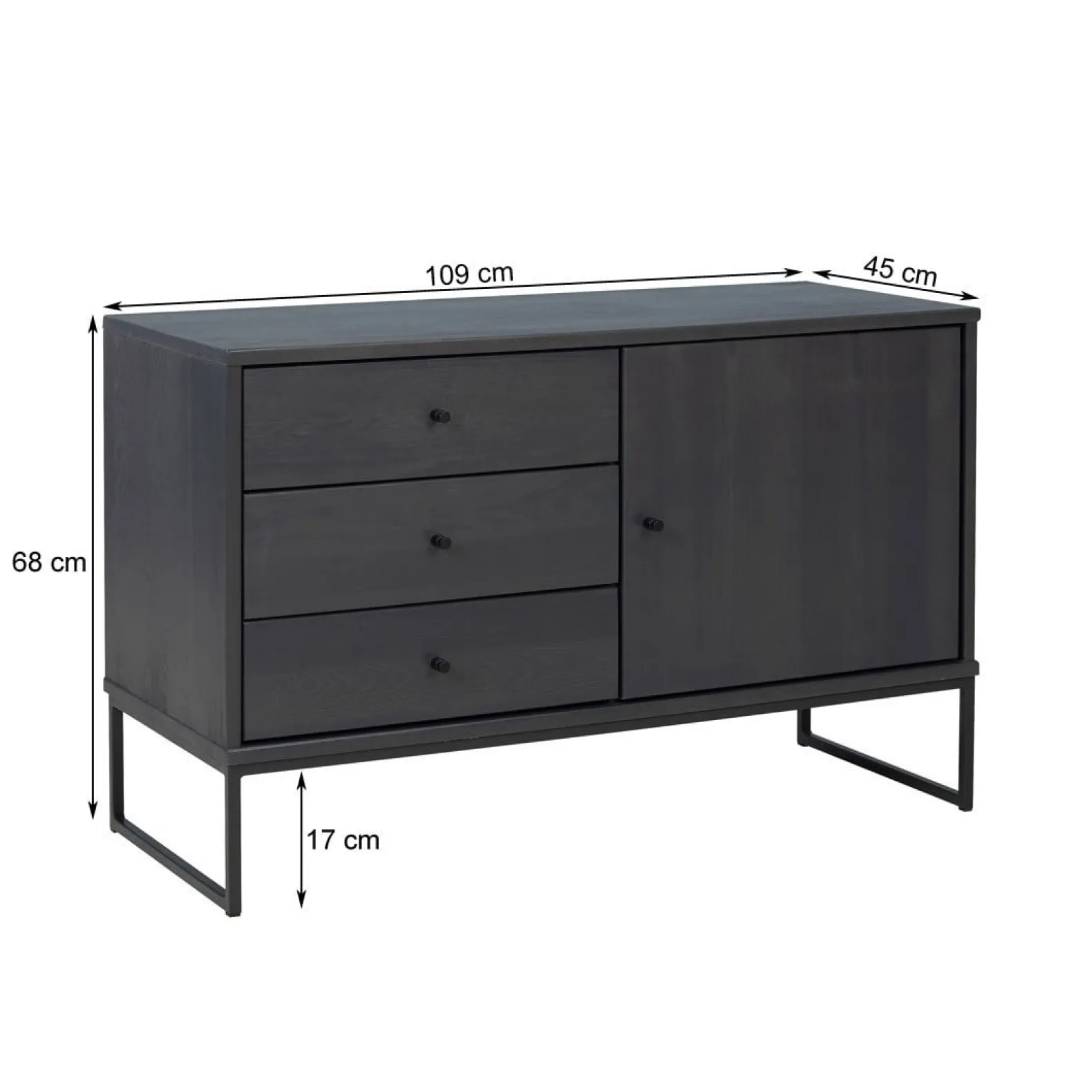 Komoda III drewno i metal MEGAN LOFT, kolor antracyt