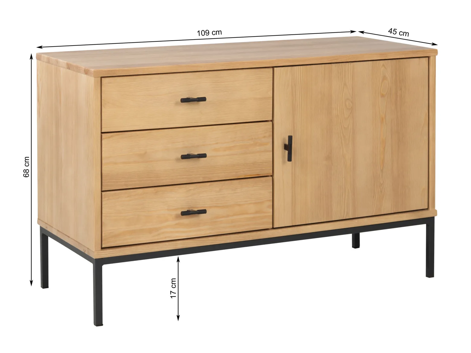 Komoda III drewno i metal SIRIO LOFT, kolor dębowy