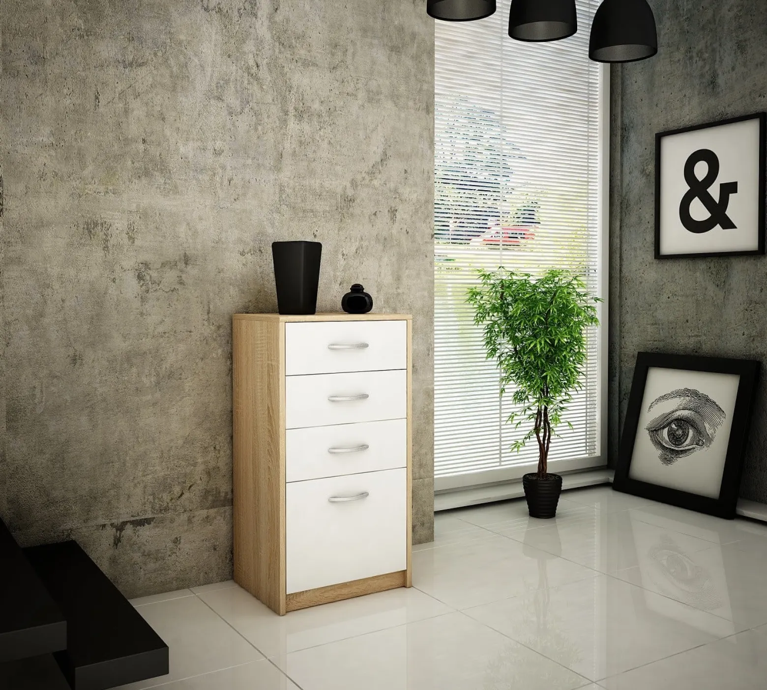 Komoda K026 Dąb Sonoma-Biały 85x45x35 cm Bestseller