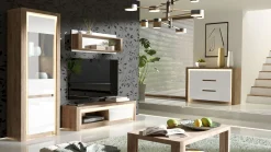 Komoda LIVINIO L-15 dąb ribbeck / biały połysk z oświetleniem i szufladami