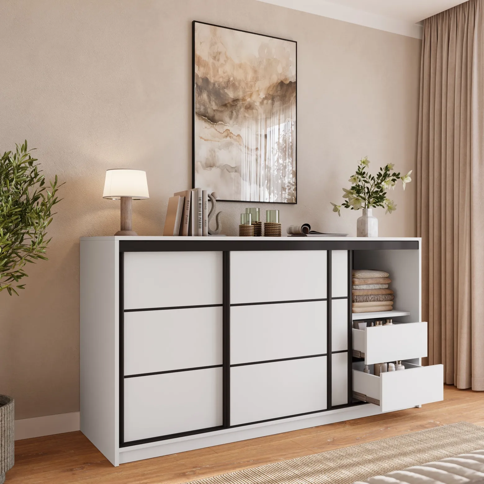 Komoda LOFT trzydrzwiowa 180 cm biały