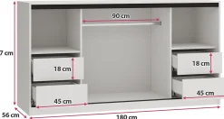 Komoda LOFT trzydrzwiowa 180 cm biały